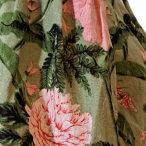 Aguabendita Women's Puffed Sleeves Green Pink Crop Tie Top Linen Blend 1X - Picture 7 of 11